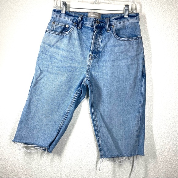 Everlane Women's O-S Boy Friend Cut Off Denim Shorts 27 Light Wash Button Fly - Picture 4 of 12